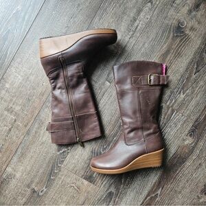 CROCS Dark Brown Wedge Boots with Buckle